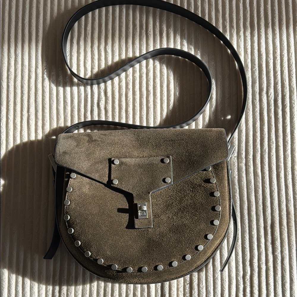 AllSaints Olive Suede Studded Crossbody Bag